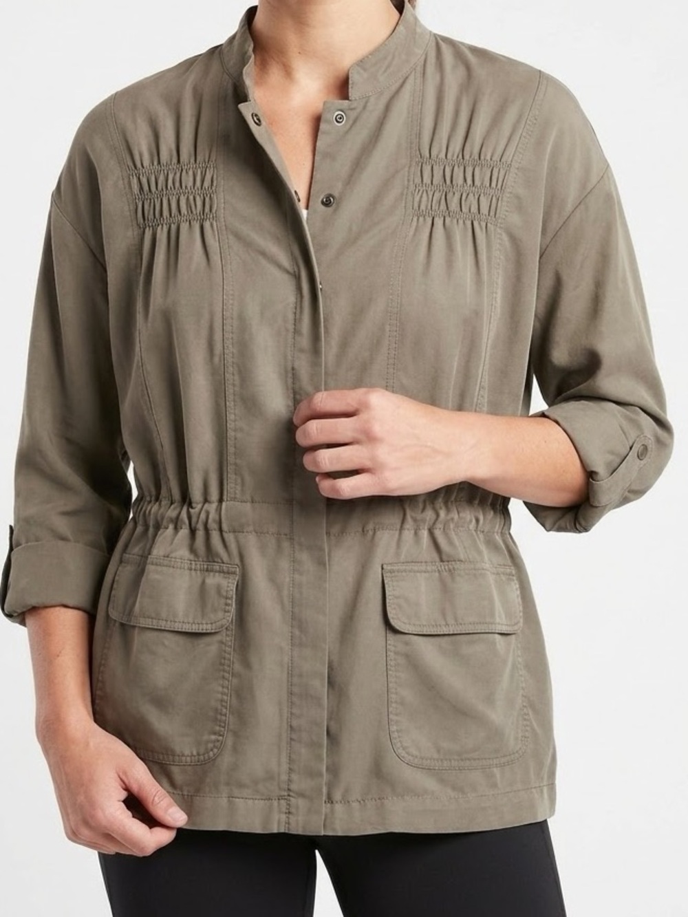 CHICO’S Olive Utility Jacket w Drawstring Waist — #LHP